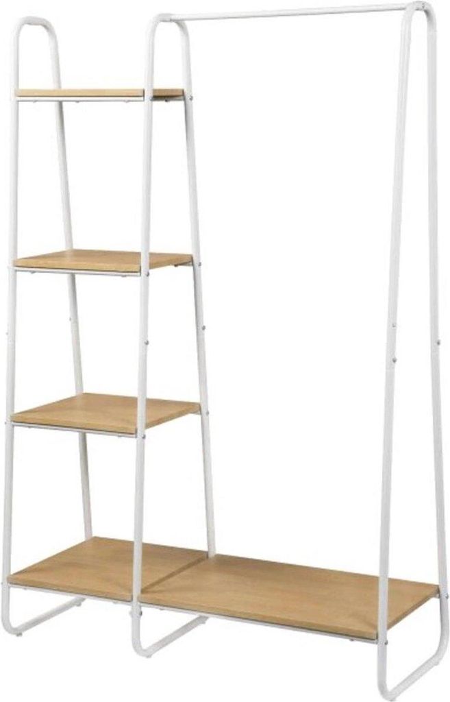 Luxiqo Kleiderständer mit Schuhregal – 4 Ablageflächen – 102 x 40 x 150 cm – Weißes Metall