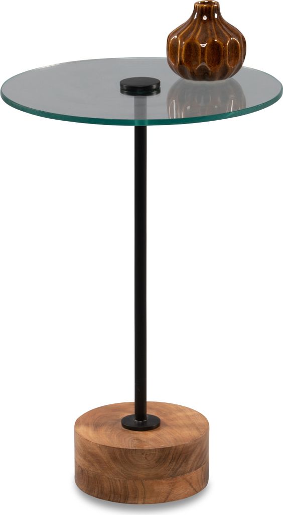 Beistelltisch >Pori< in Schwarz, Akaziefarben, Holz, Metall, Glas - 53x35 (HxD)