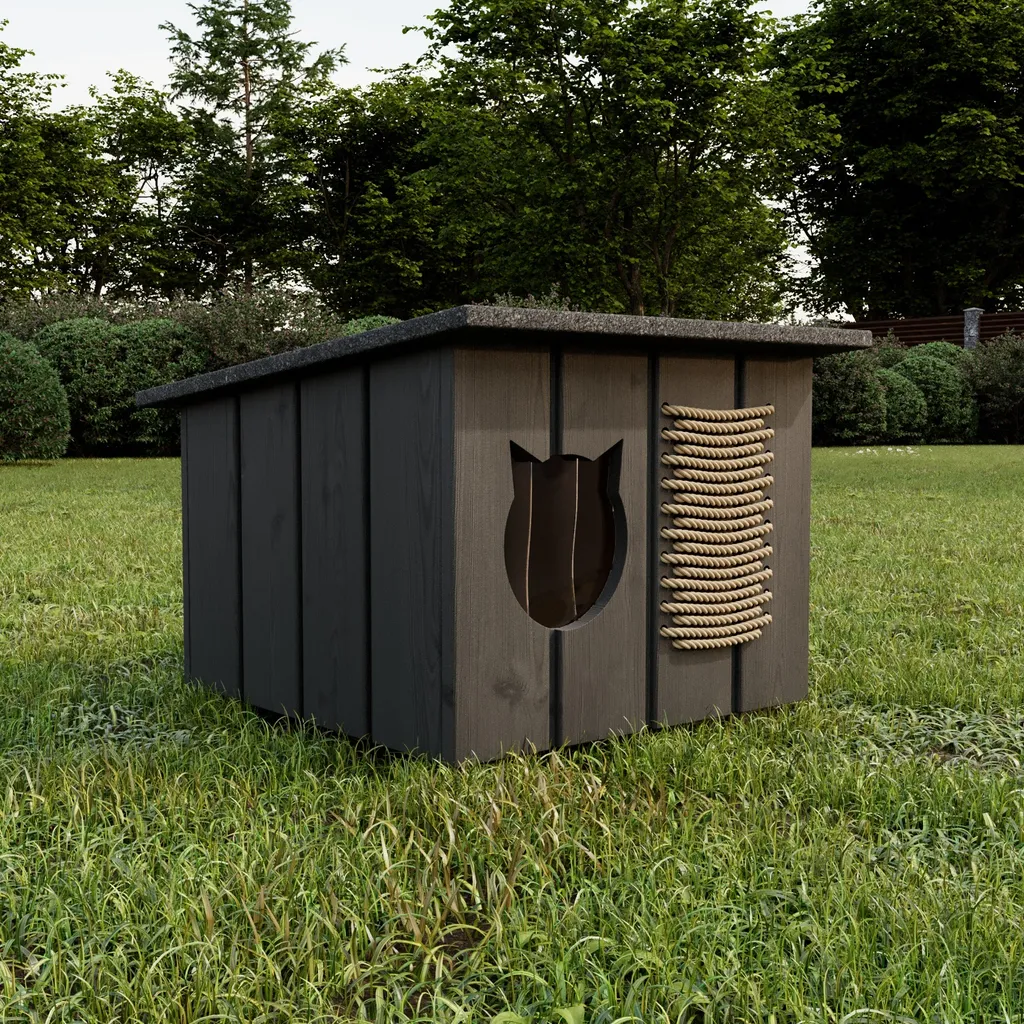 Maison pour chats outdoor en bois gris 56x47cm cabane isolée hiver 8659