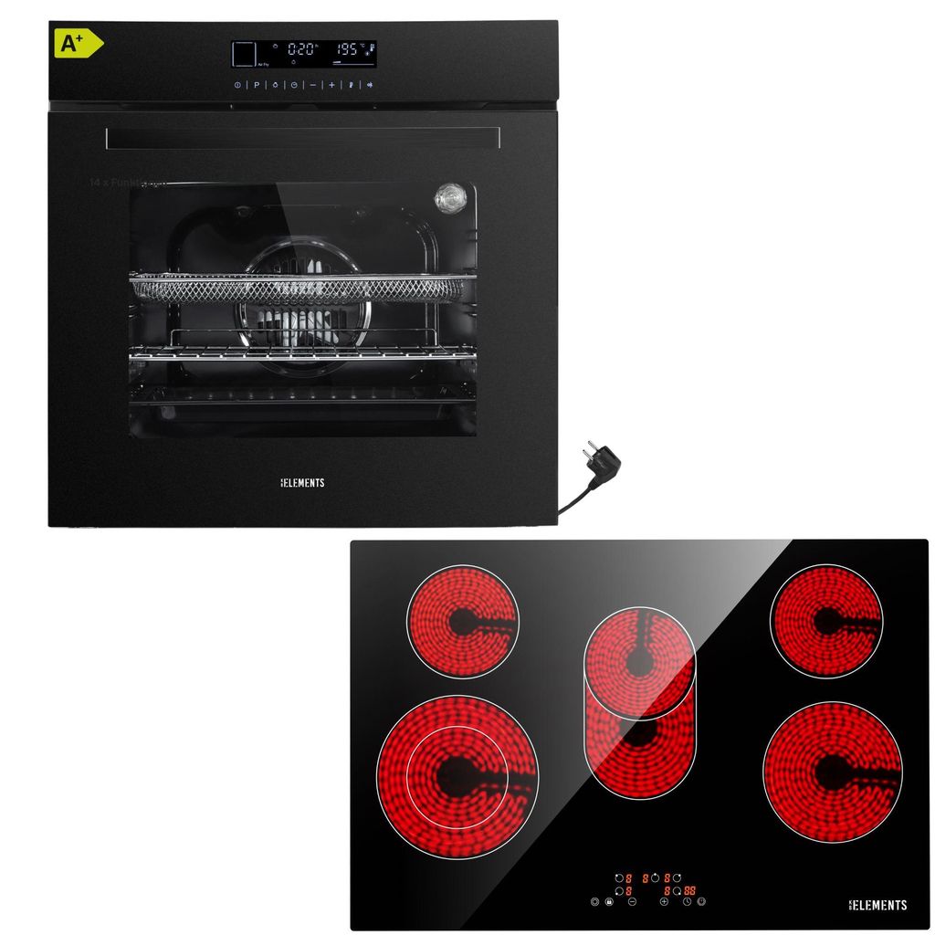 KB ELEMENTS Sparset, Einbauherd Set, Herdset, Glaskeramikkochfeld 77 cm, Full Touch Einbaubackofen 60cm, 15 x Funktionen, Air Fry Funktion, A+