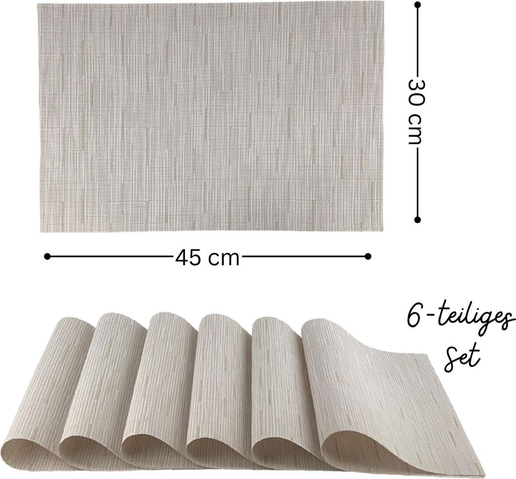 Platzmatten 6er Set, Tischset gewebt 45x30 cm beige