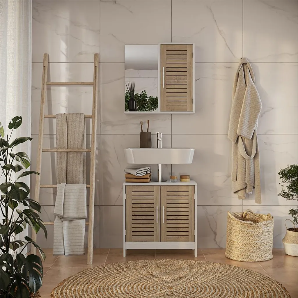 Arredo Bagno Vicco Looma 2 Parti: Mobile Sottolavabo e Specchio Quercia - 3