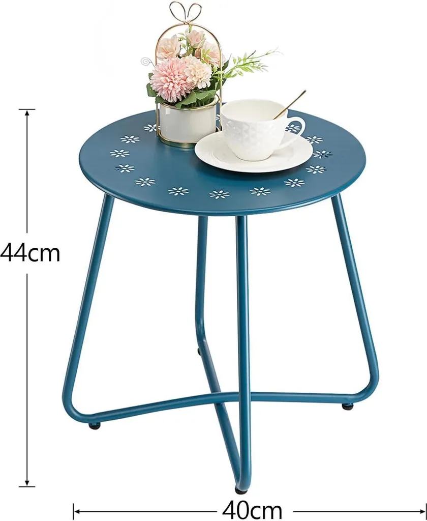 Table d'appoint d'extérieur Bleu Marine en acier - Découpes Fleurs