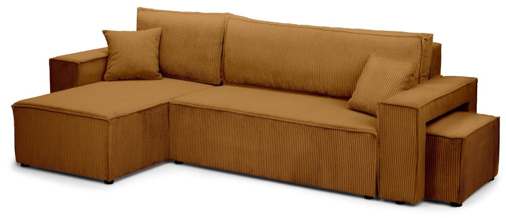 Klara Ecksofa mit Schlaffunktion und Pouf - Cord-Eleganz und höchster Komfort - Currygelb - 200 × 142-154 cm