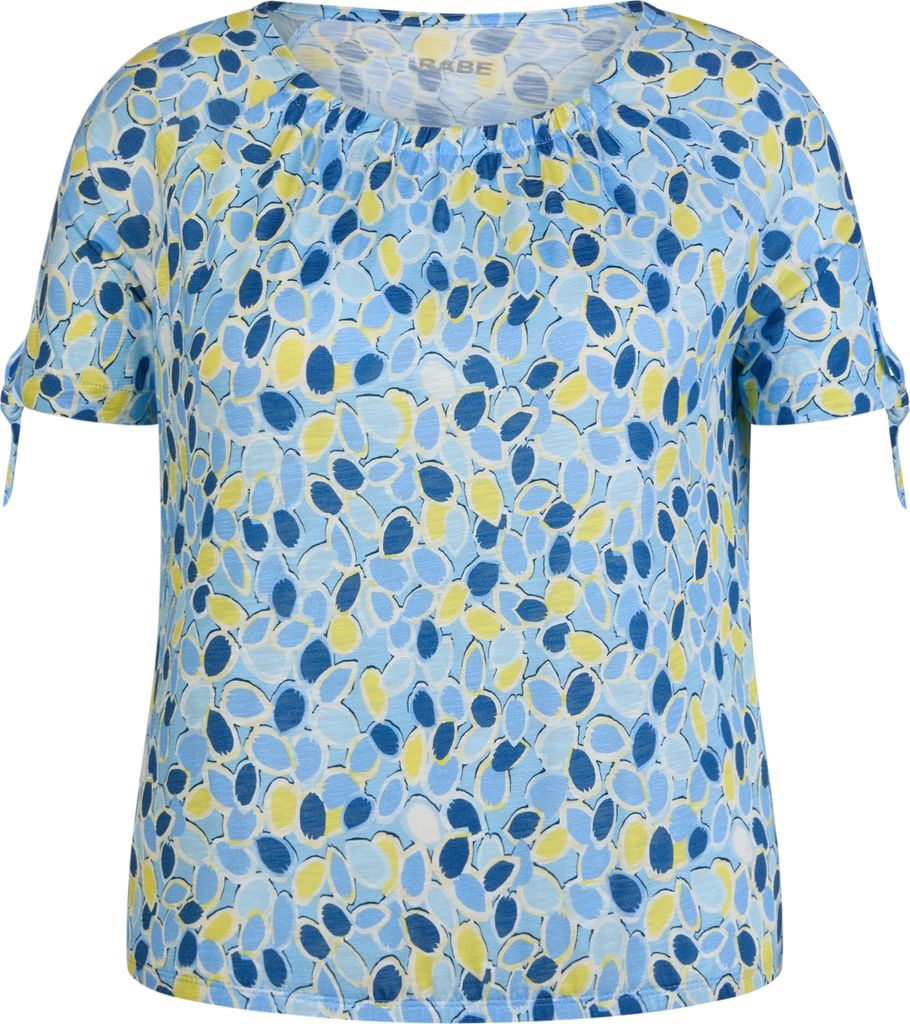 RABE T-Shirt mit abstraktem Print, Bindebändern an Ärmeln, Rundhalsausschnitt, lockerer Schnitt, Gr. 50