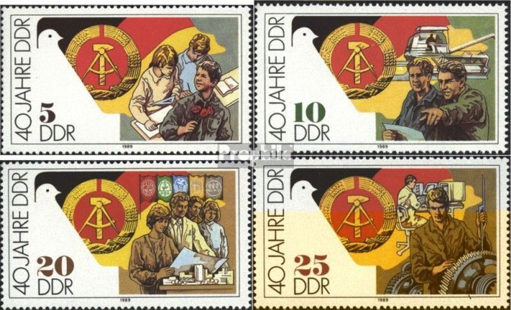 Briefmarken DDR 1989 Mi 3279-3282 (kompl.Ausgabe) postfrisch 40 Jahre DDR