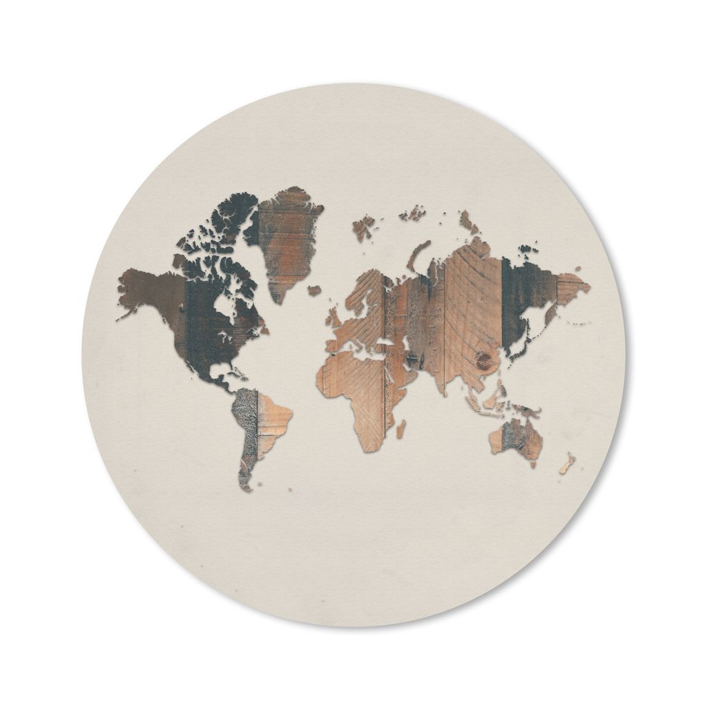 MuchoWow Mauspad Mousepad Weltkarte - Braun - Holz 20x20 cm - Mousepads - Maus Mat - Pad - Mausunterlage - Schreibtischmatte