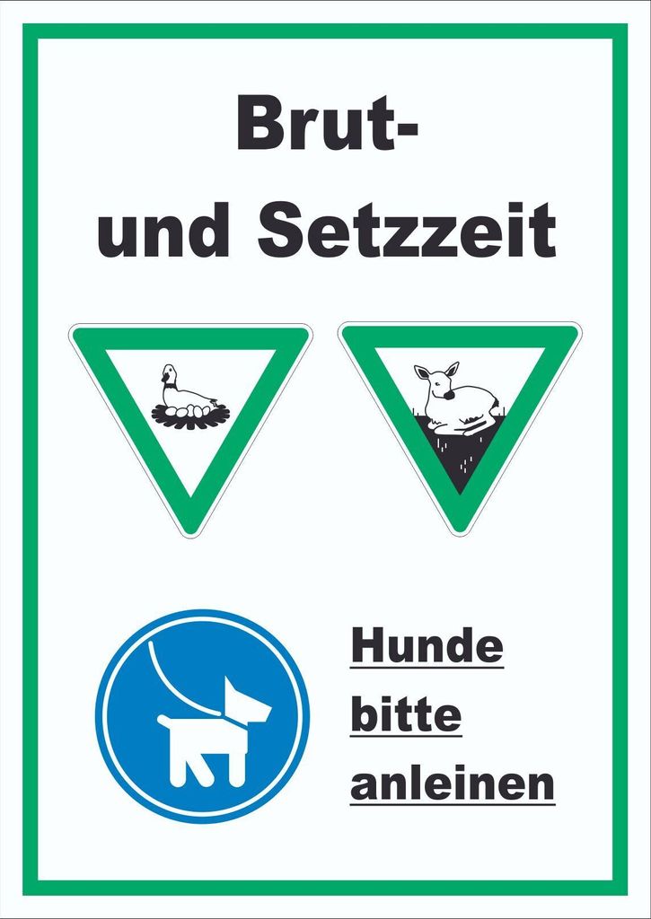 Brut- und Setzzeit Hund anleinen hochkant Schild A4 Rückseite selbstklebend