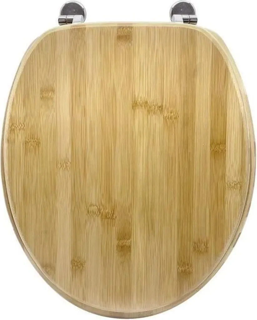 Sedile WC in bambù naturale, universale, cerniere metalliche cromate, Gelco, accessori per il bagno