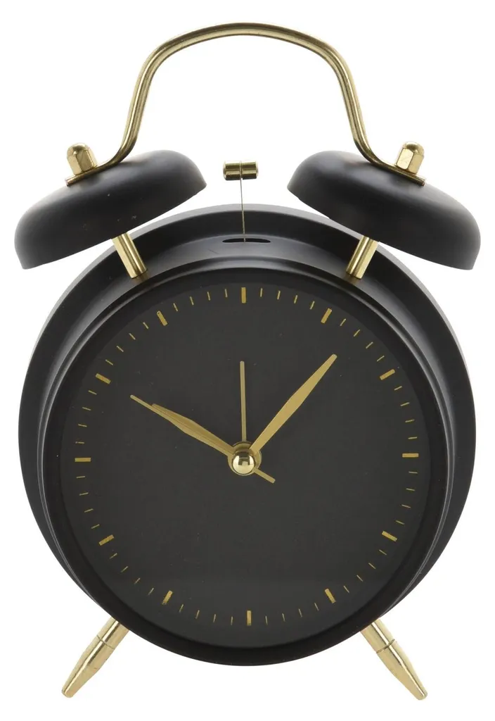 Petit réveil métal noir Ø 12 cm avec aiguilles dorées élégantes - G12