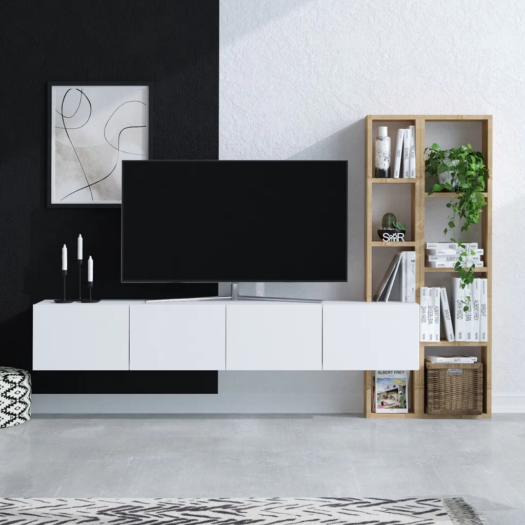 Meuble TV pour Petit Salon Panda Blanc et Chêne Skye Decor Polyvalent