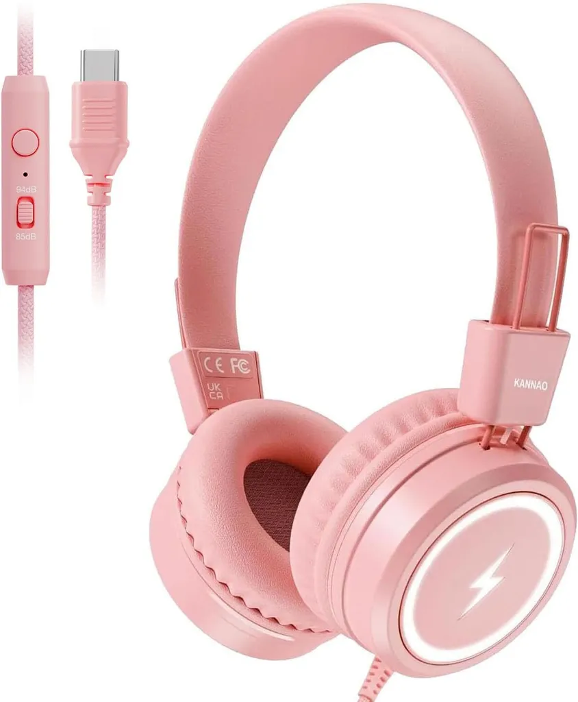 Cuffie per Bambini Pieghevoli USB-C con Luci LED - Massima Sicurezza