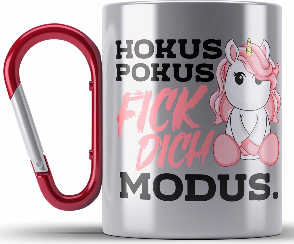 Trendation - Lustige Ich Hasse Menschen Edelstahl Tasse Karabiner Mit Spruch Einhorn Karabiner Edelstahl Tasse Karabiner Edelstahl Geschenk Mama Fr...