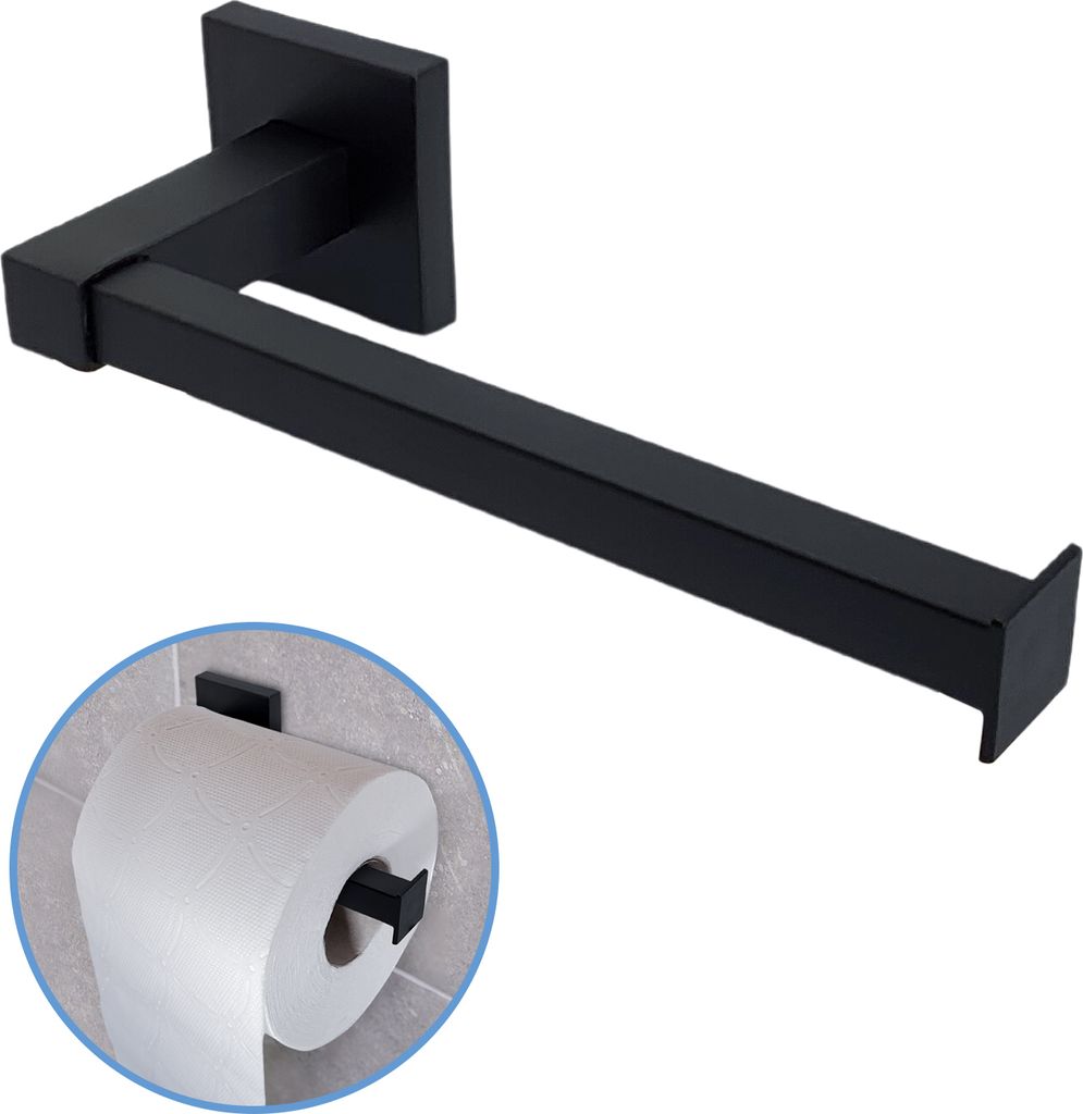 Sanics Seal WC-Rollenhalter Schwarz Inklusive Montageset - Toilettenpapierhalter Edelstahl - WC-Papierhalter - Klopapierhalter