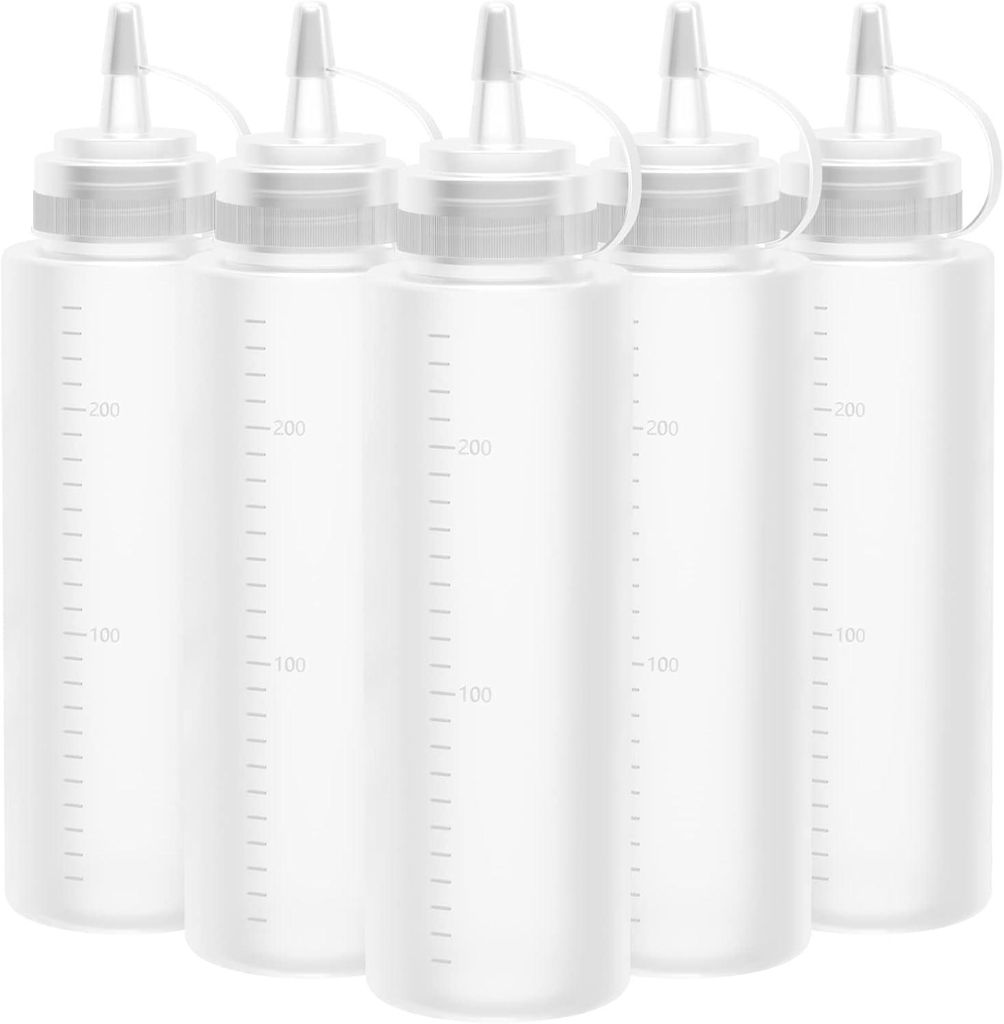 durchsichtige 250-ml-Gewürzflaschen (8 oz) mit Kunststoff-Quetschverschlüssen zum Malen, Kochen oder Würzen