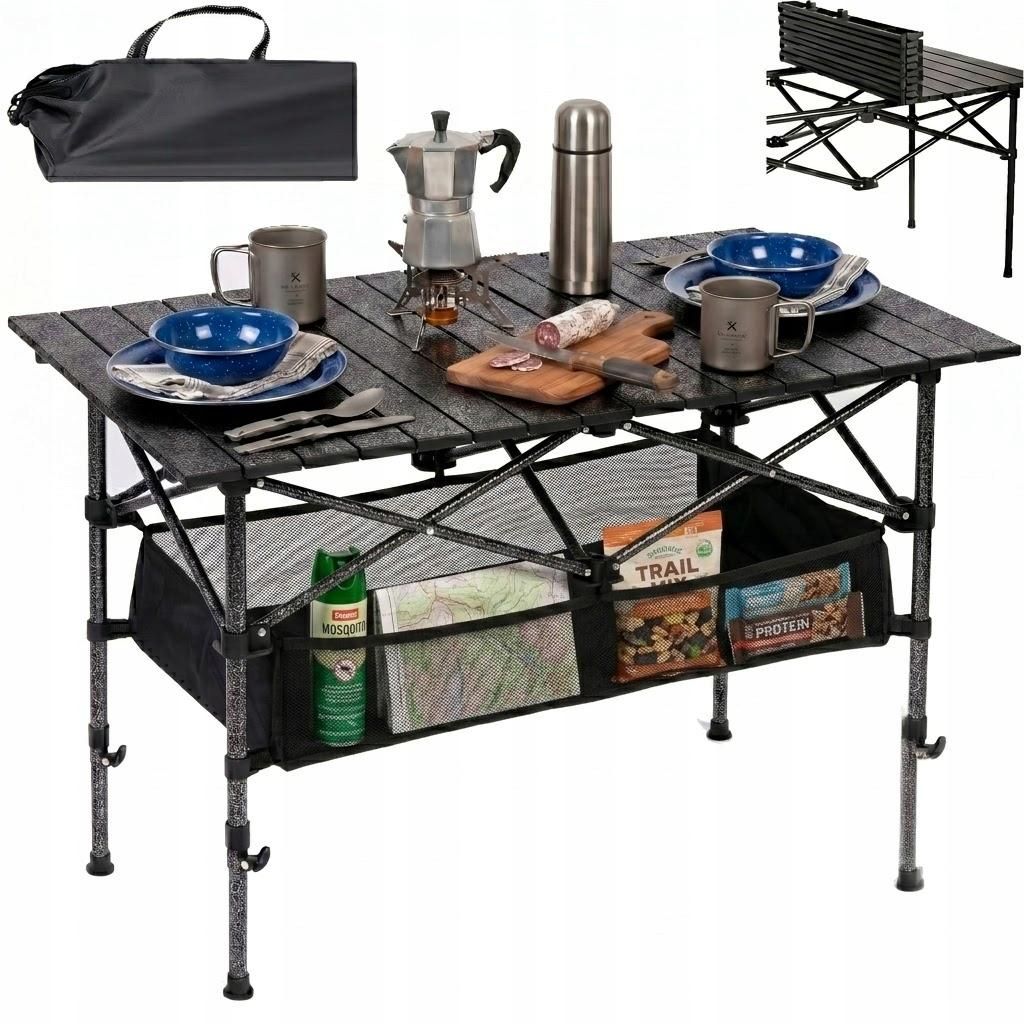 Campingtisch Klappbar | Alu-Rolltisch mit Netzablage | Produktbild 