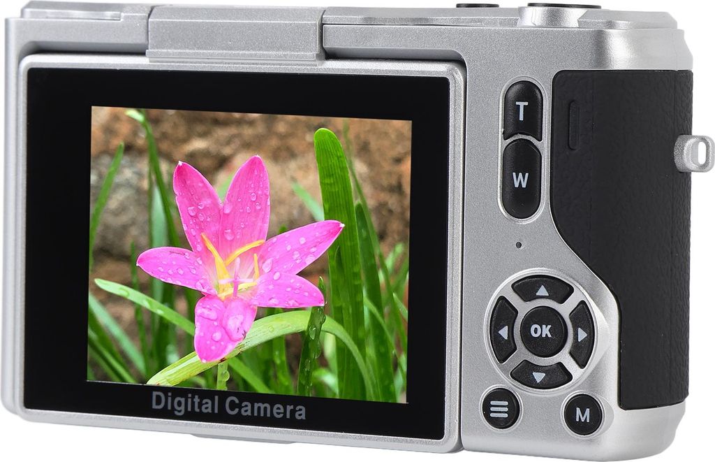 Digitalkamera 4K 64MP 180° Flip-Screen Mehrere Beauty-Filter Anti-Shake-Autofokus 16-facher Zoom spiegellos für Selfie-Foto-Video Silber