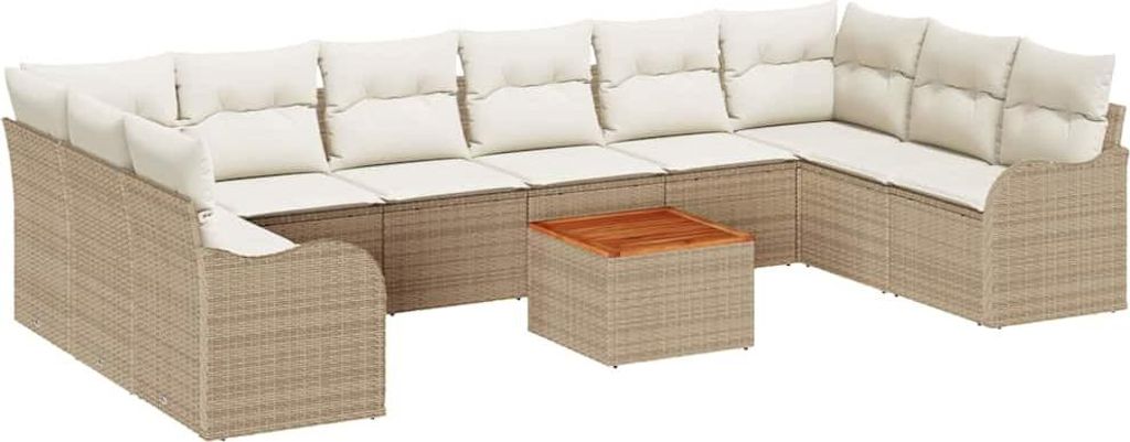 Gartensofa-set mit Speicher 11 pcs Beige und Creme Poly-Rattan