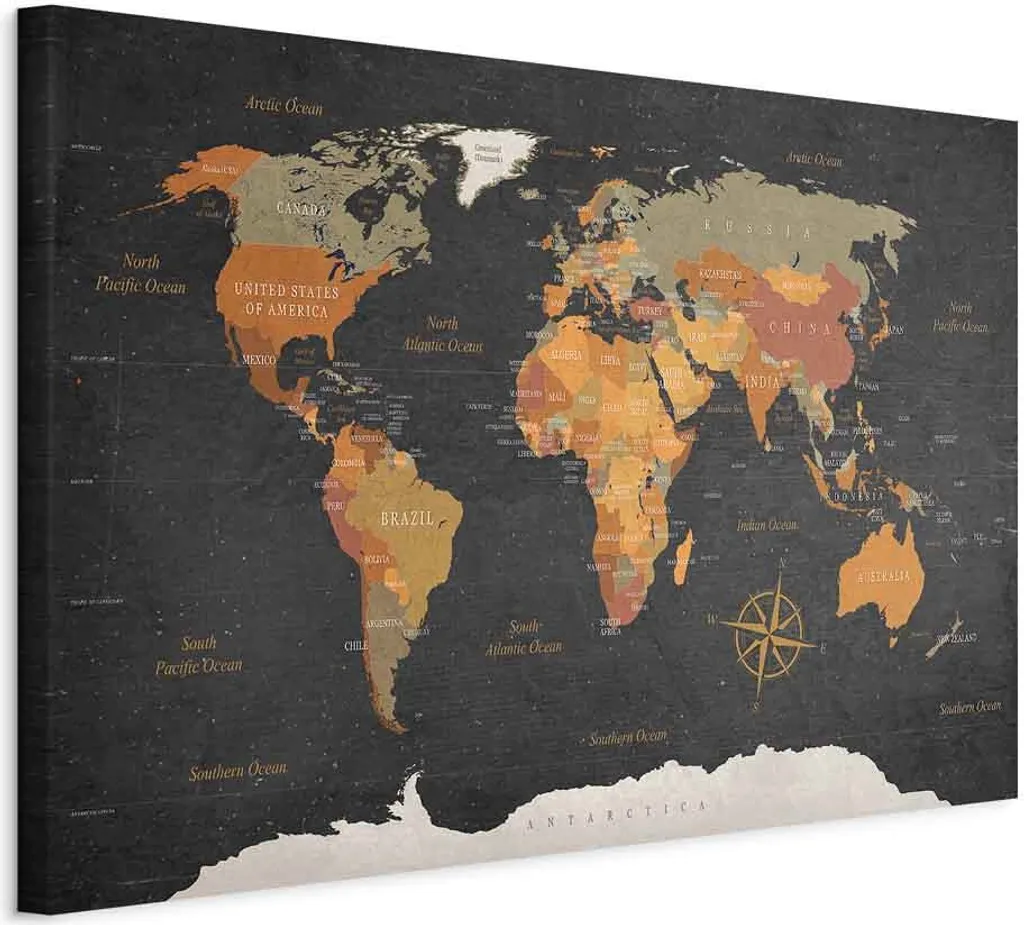 Quadro su Tela Mappa del Mondo Segreti della Terra 60x40 cm - Made in Italy
