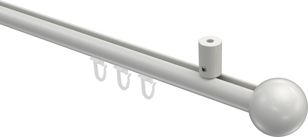 Interdeco Innenlaufstange / Gardinenstange mit Innenlauf Weiß, Typ Sonius Luino (Kugel) Deckenmontage, 20 mm Ø 1-läufig, 120 cm