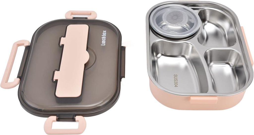 Lunchbox - Bento Box - Brotdose - Lunchbox aus rostfreiem Stahl 304 - Tragbar - 1,3 Liter Lunchbox mit 4 Fächern, Suppenschüssel, Essstäbchen un...
