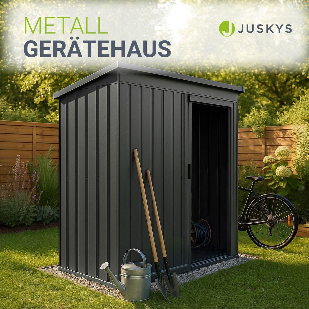 Juskys Metall Geräteschuppen S – Dunkelgrau, wetterfest mit Produktbild 