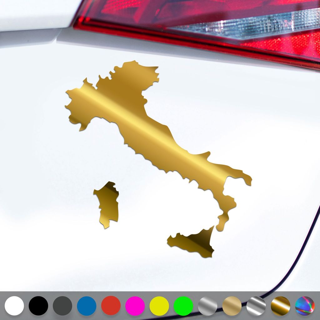 PantherPixel Italien Aufkleber Italy Italia Karte Umriss Sticker Auto Geschenkidee Farbe Chrom-Gold
