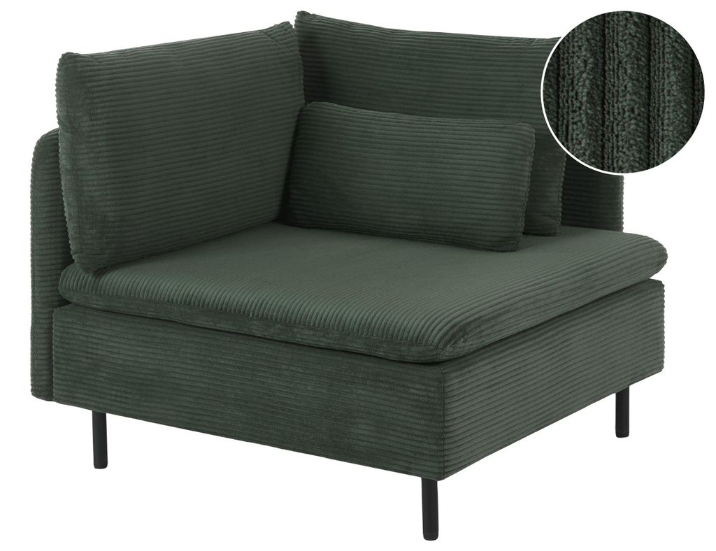 BELIANI Ecksessel Dunkelgrün Cord Modular mit Kissen Schlanke Armlehnen Metallbeine Modern Wohnzimmer Modulsessel Eckteil für Modulsofa