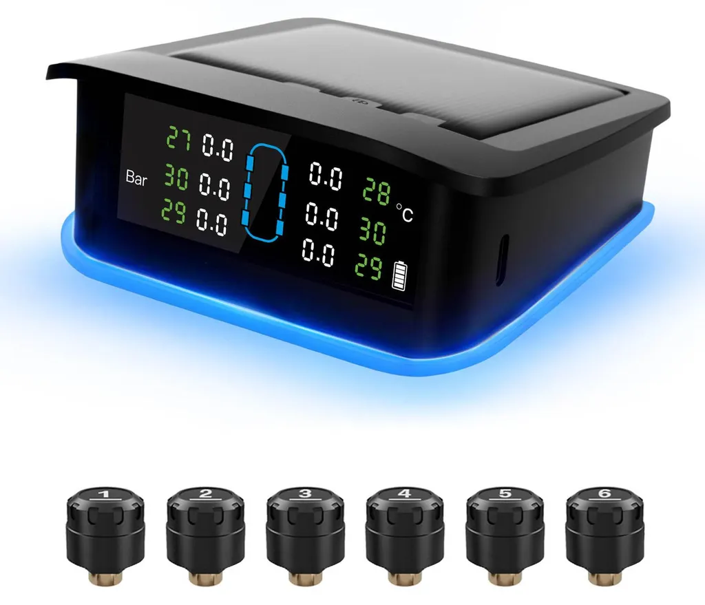 Moniteur de pression pneus solaire sans fil avec 6 sondes externes