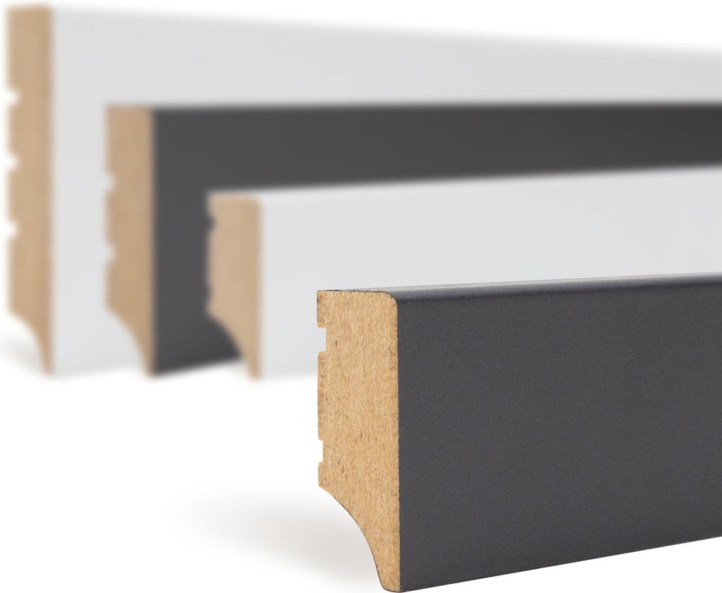 HEXIM Sockelleiste schwarz 2000x35x12mm, 1 Stück Fußleiste MDF foliert, Weimarer Profil Abschlussleiste Fußbodenleiste glatt (Black Lead, 2 Mete...