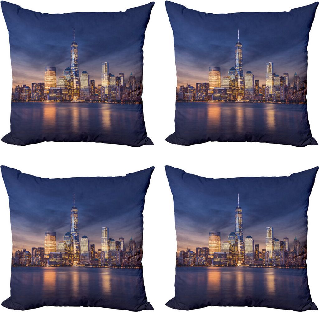 ABAKUHAUS Stadtansicht Kissenbezug Set (4 Stück), Manhattan Landschaft, Moderner Doppelseitiger Digitaldruck, 50 cm x 50 cm, Mehrfarbig