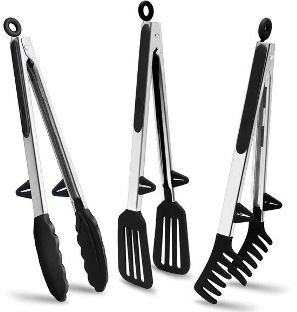 Stahlkochlöffel - 3 Stück - schwarz - 30 cm