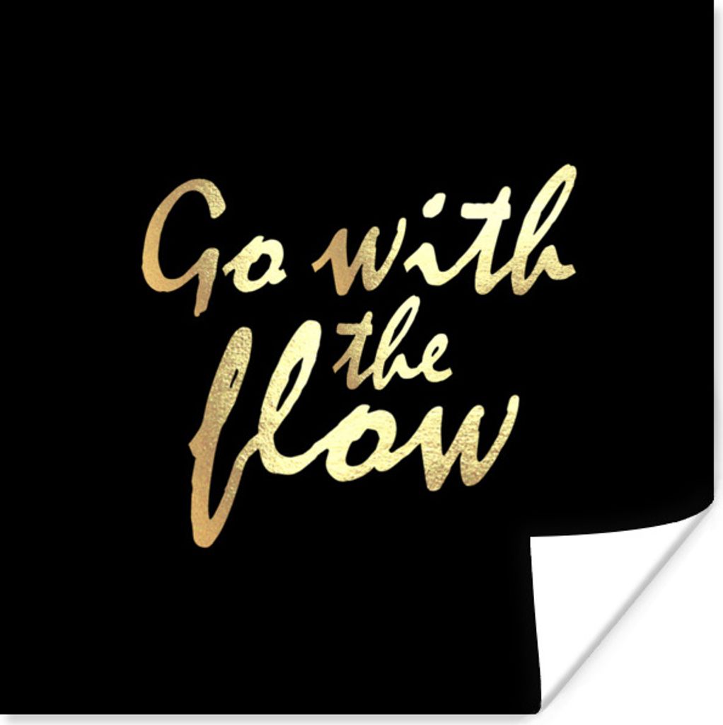 MuchoWow Poster Zitate - Entspannen - Gold - Schwarz 50x50 cm - Wohnzimmerdekoration