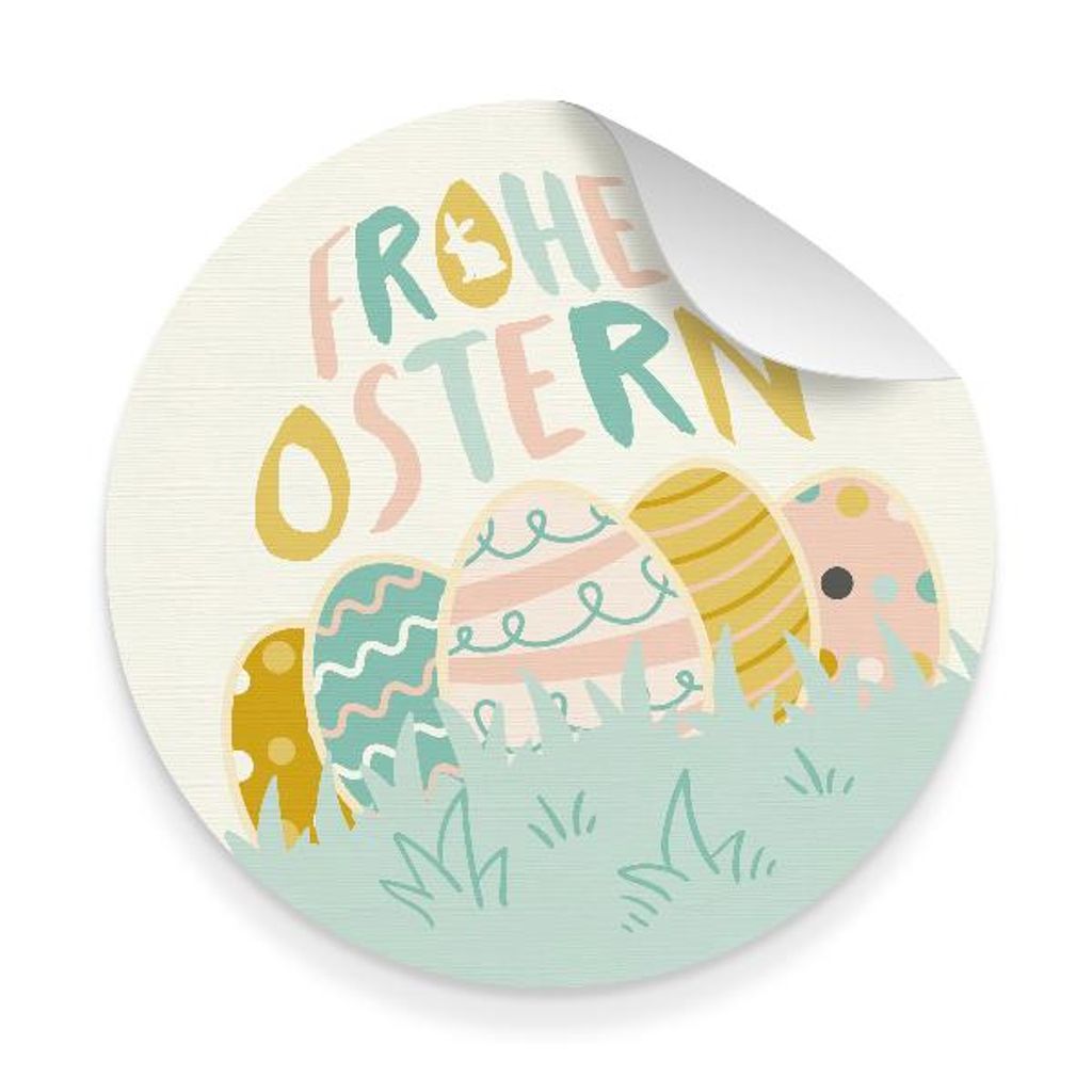 5x große Sticker Aufkleber Frohe Ostern pastell rund 9,5 cm