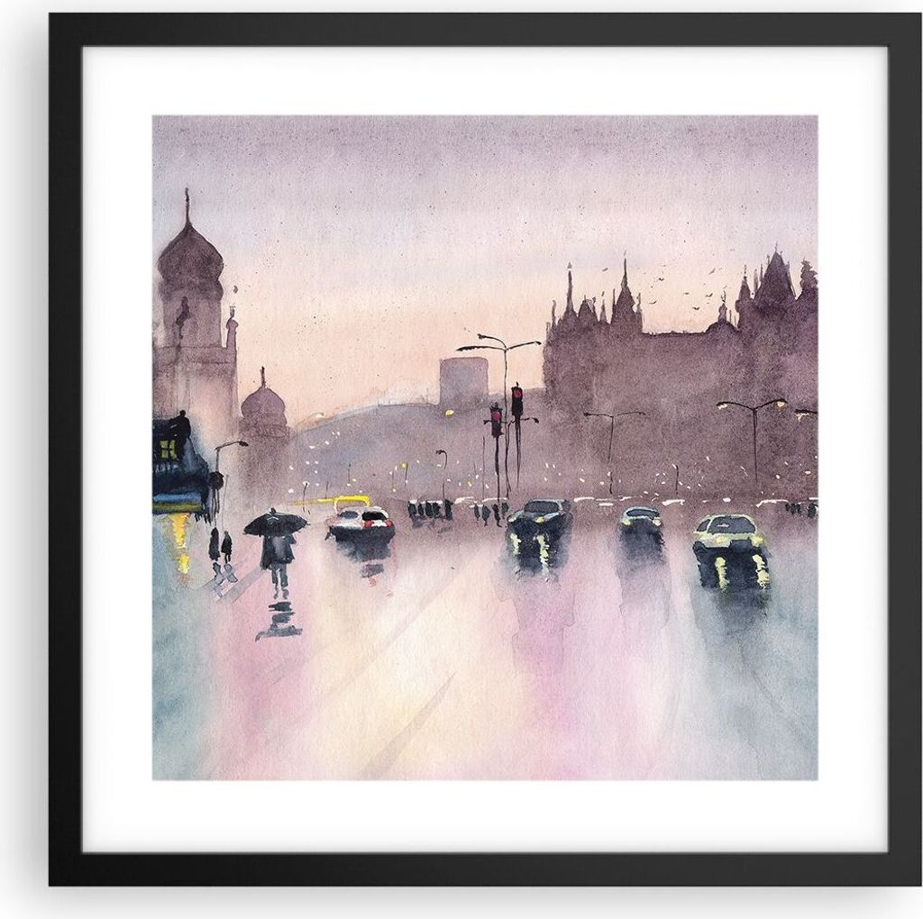 Gerahmtes Poster - Schwarzer Rahmen - Aquarell Stadt historische Denkmäler - 40x40 cm - Wand Bild - Wanddeko - Wandbilder - Kunstposter - Wandpost...