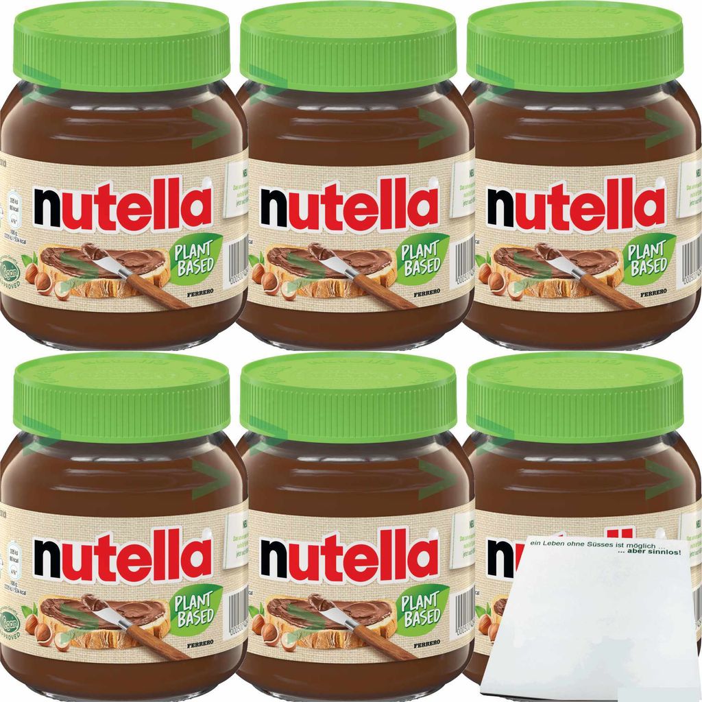 A product shot of six jars of Nutella.