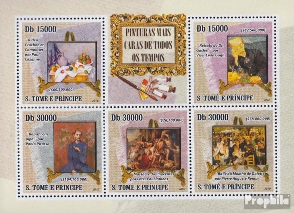 Briefmarken Sao Tome e Principe 2010 Mi 4341-4345 Kleinbogen (kompl.Ausg.) postfrisch Wertvolle Gemälde