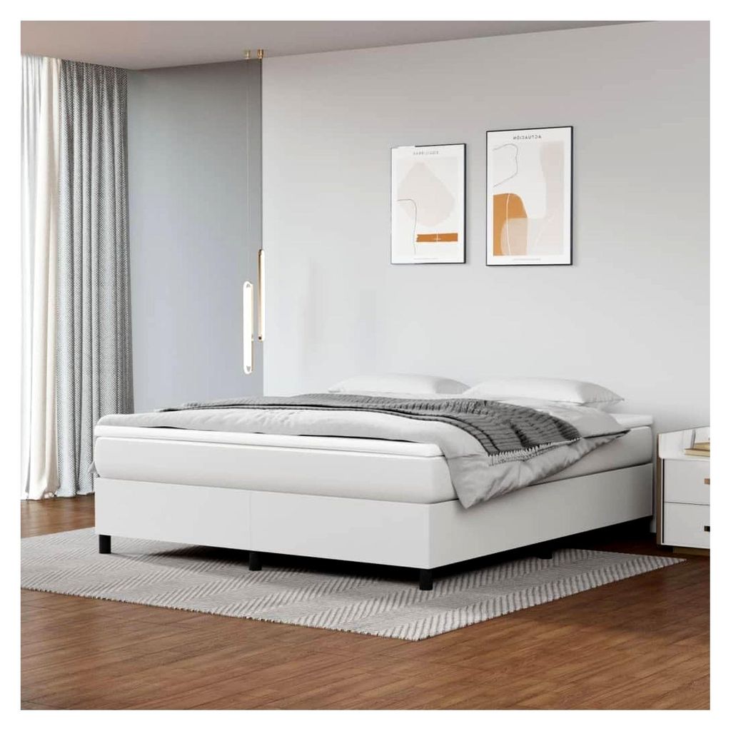 Boxspringbett mit Matratze in Weiß 160x200 cm aus Kunstleder, Bettgestell, Gästebett, Jugendbett, Komplettset für das Jugendzimmer