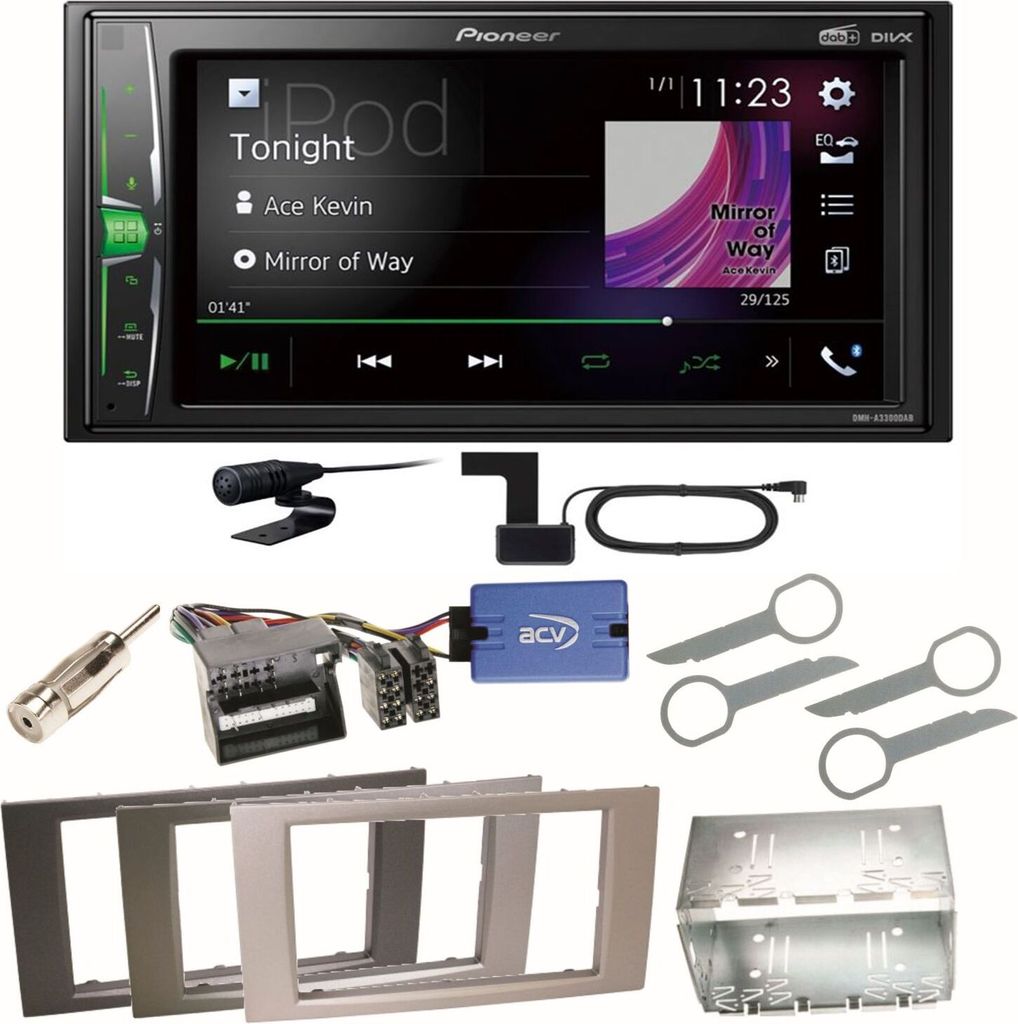 Pioneer DMH-A3300DAB USB Bluetooth Einbauset für Ford Kuga Fusion Galaxy S-Max