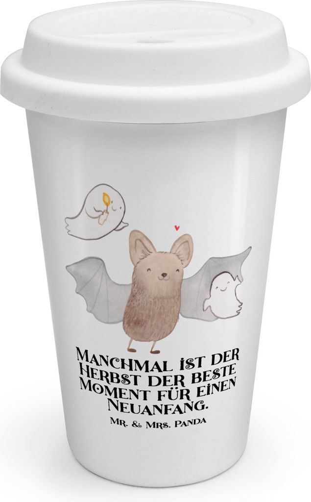 Mr. & Mrs. Panda Kaffeebecher To Go Fledermaus Gespenster - Weiß - Geschenk, Halloween, Trick Or Treat, Süßes Sonst Gibt's Saures, Dekoration, D...