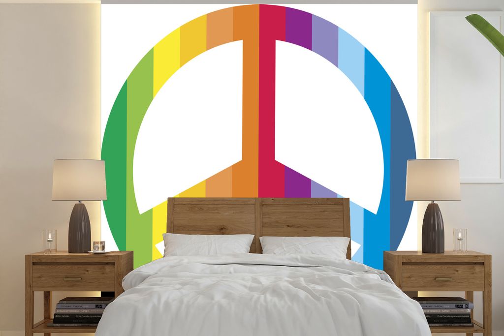 MuchoWow Fototapete für Wohnzimmer oder Schlafzimmer Wandtapete Vinyl Motivtapete Flower-Power-Friedenszeichen - 300x300 cm - Wanddekoration