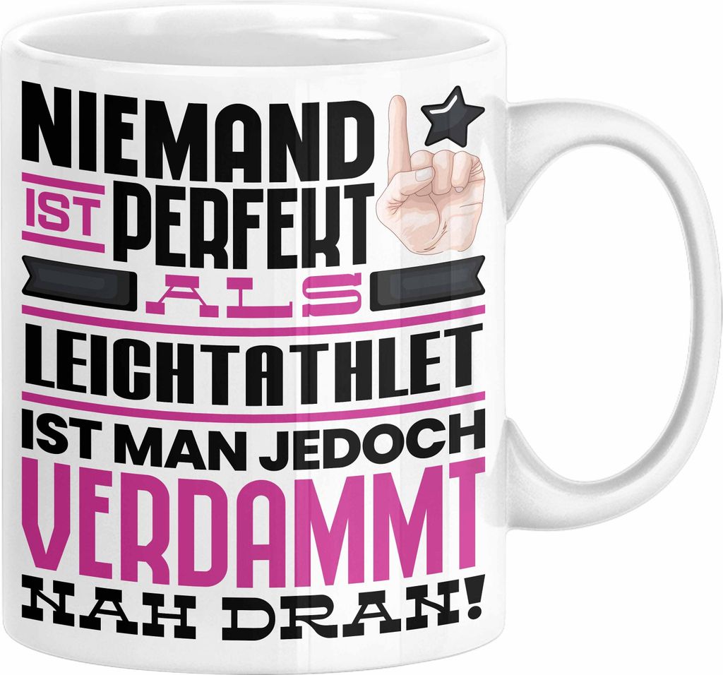 Leichtathlet Geschenk Tasse Lustige Geschenkidee für Leichtathlet Geburtstag Kaffee-Becher Niemand Ist Perfekt Aber Als Leichtathlet Ist Man Nah D...