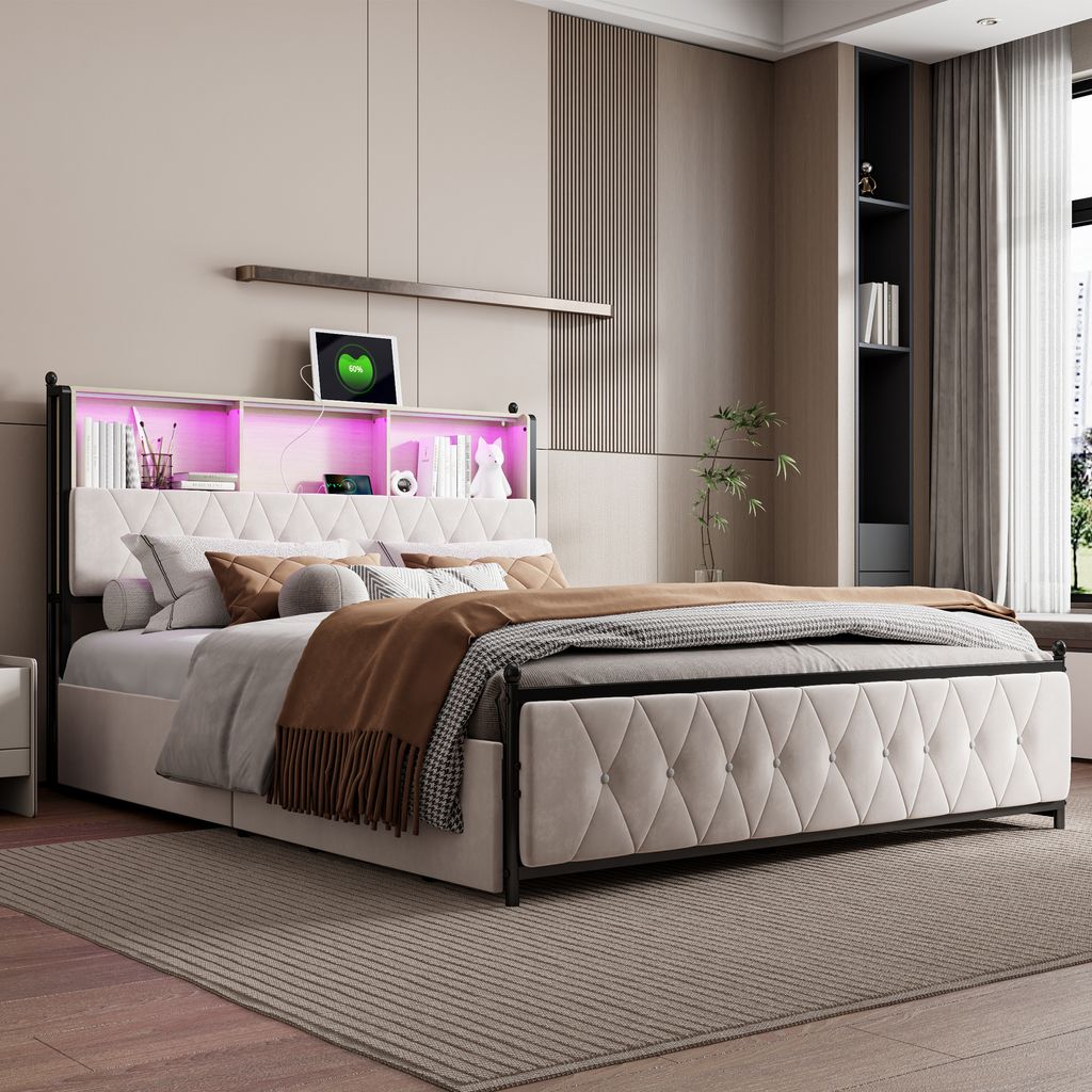 Fortuna Lai Lit rembourré 160x200 cm, lit double avec LED & Image du produit 
