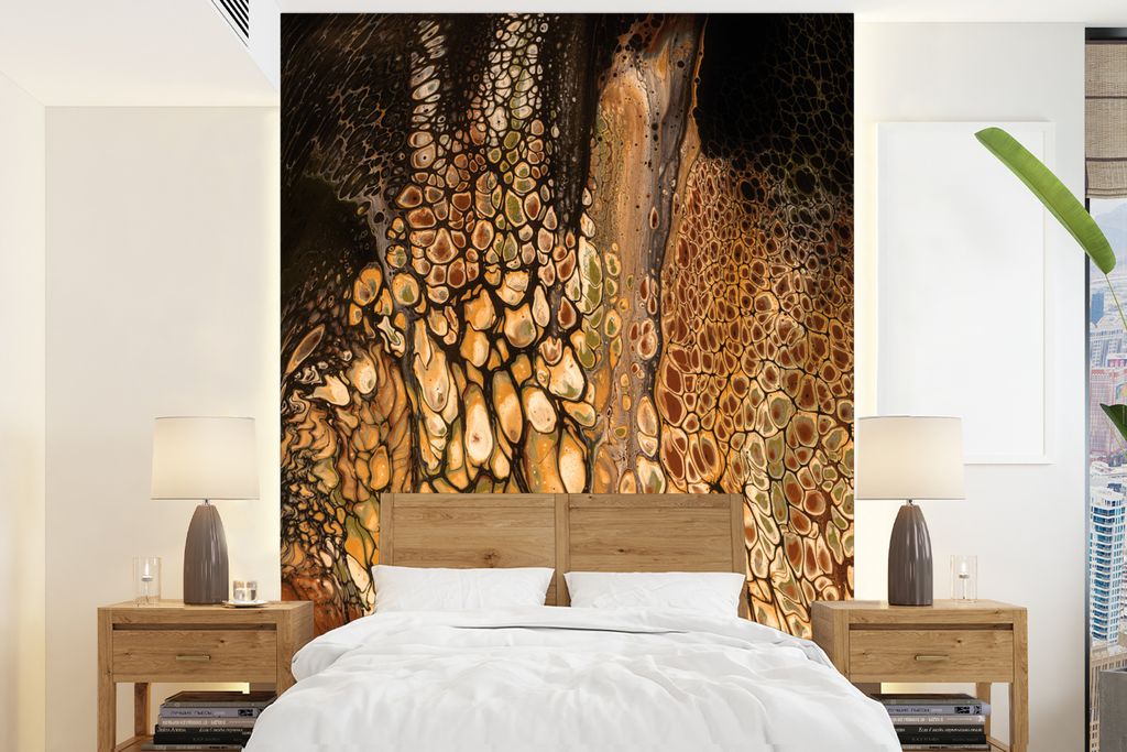 MuchoWow Fototapete für Wohnzimmer oder Schlafzimmer Wandtapete Vinyl Motivtapete Acrylfarbe - Braun - Abstrakt - 165x220 cm - Wanddekorationen