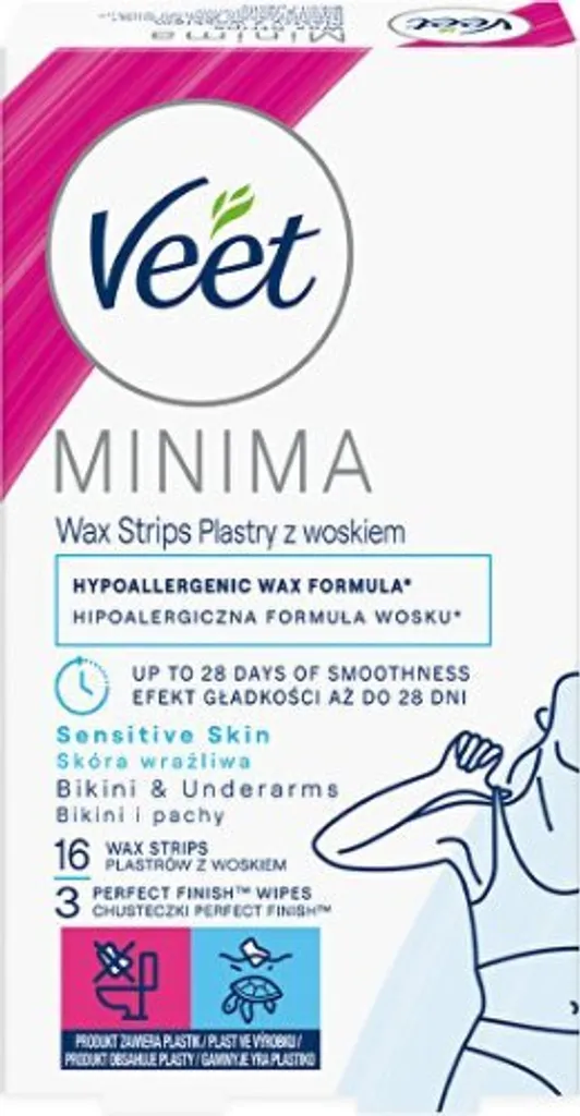 Veet Bandes de Cire Sensibles Maillot et Aisselles - Boîte de 16 Pièces