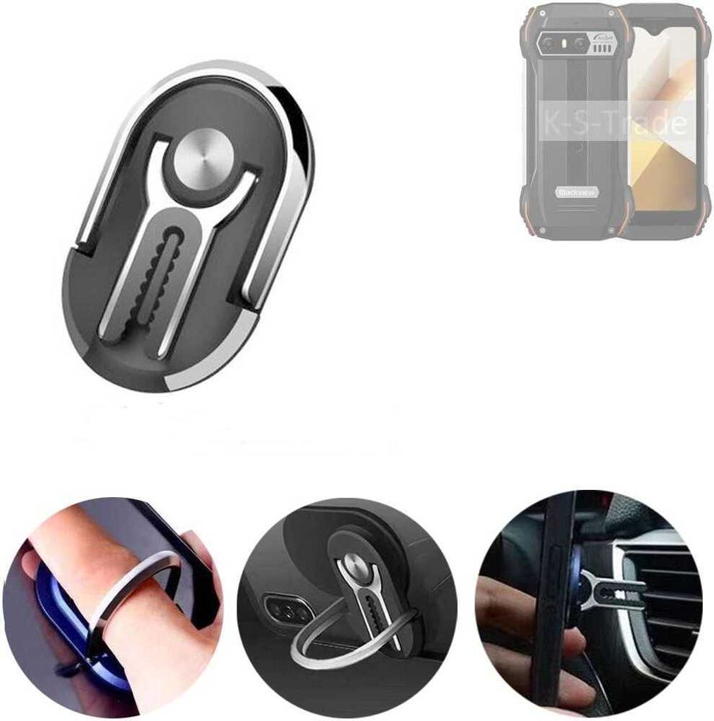 K-S-Trade 3in1 Smartphone-Ring Handy-Ring kompatibel mit Blackview N6000 Fingerhalterung Handyring Tischständer Lüftungsgitter-Halterung Tisch