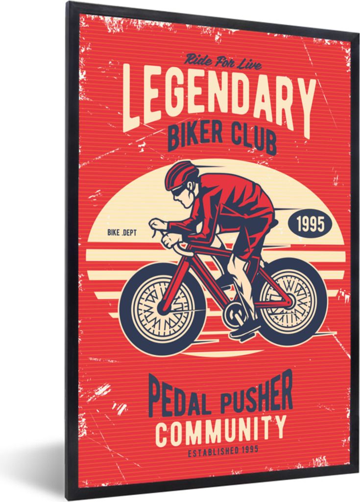 MuchoWow MuchoWow Gerahmtes Poster Fahrrad - Radfahrer - Helm - Vintage 40x60 cm - Poster mit zchwarzem Bilderrahmen - Papierdruck - Wandbilder