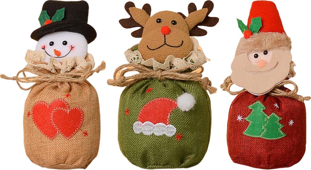 Weihnachts-Geschenktüte mit Kordelzug, 3D-Plüsch, Rentier, Weihnachtsmann, Schneemann, Obstsäcke, wiederverwendbar, Stoff, Süßigkeiten, Aufbew...