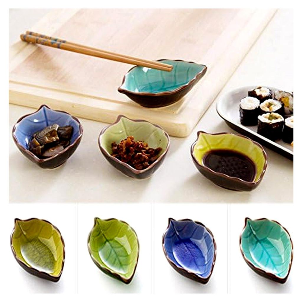 4 Stück Mini-Dipschalen, Kleine Dessertschalen aus Porzellan in Blattform, Handgefertigte Snackschalen für Sojasauce, Saucen, Gewürze und Obstsn...