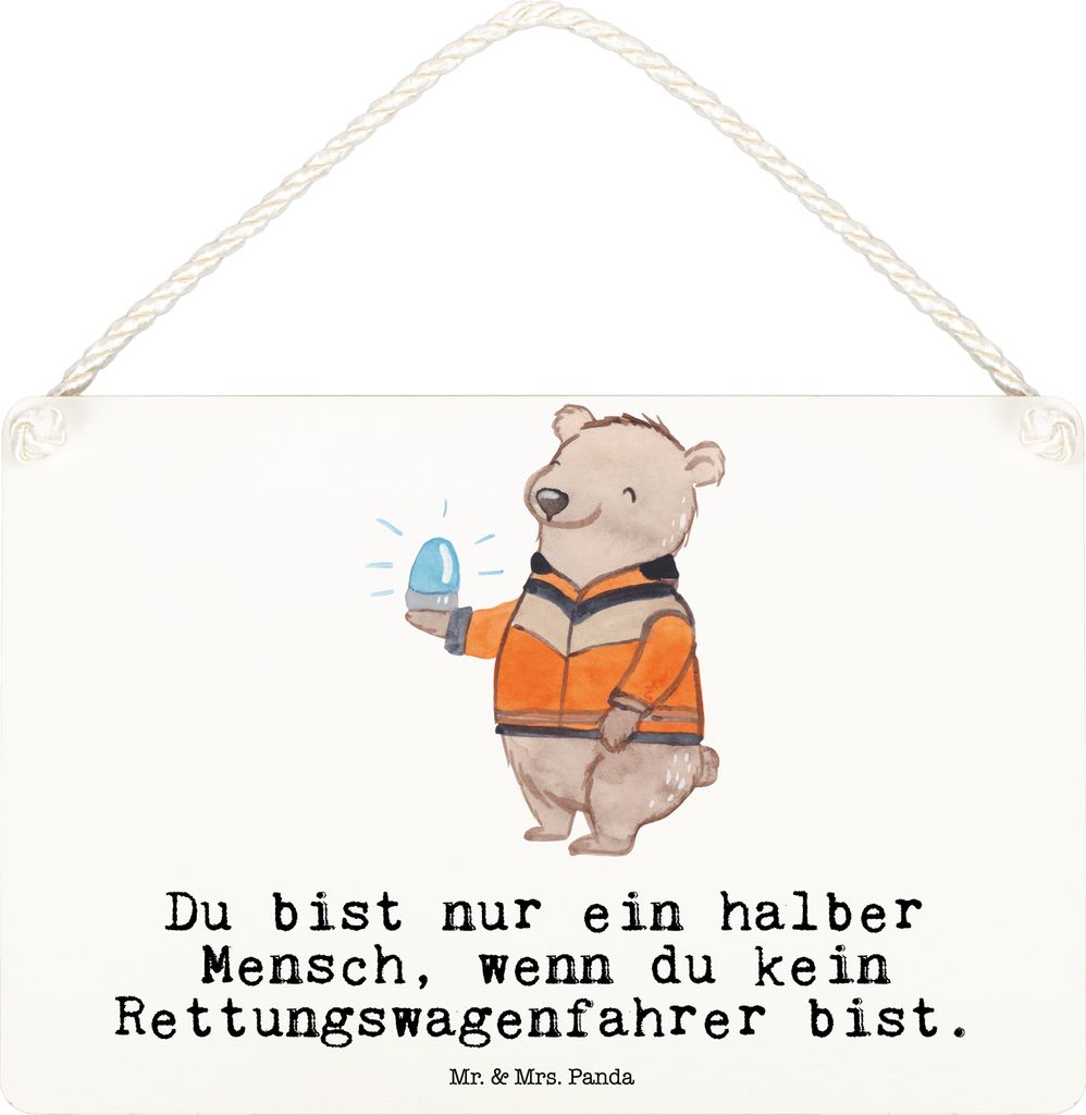 Mr. & Mrs. Panda holzbild Rettungswagenfahrer Herz DIN A6 - Weiß - Geschenk, Wandbild Holz, hängeschild, Schild, Türschild, Holzschild